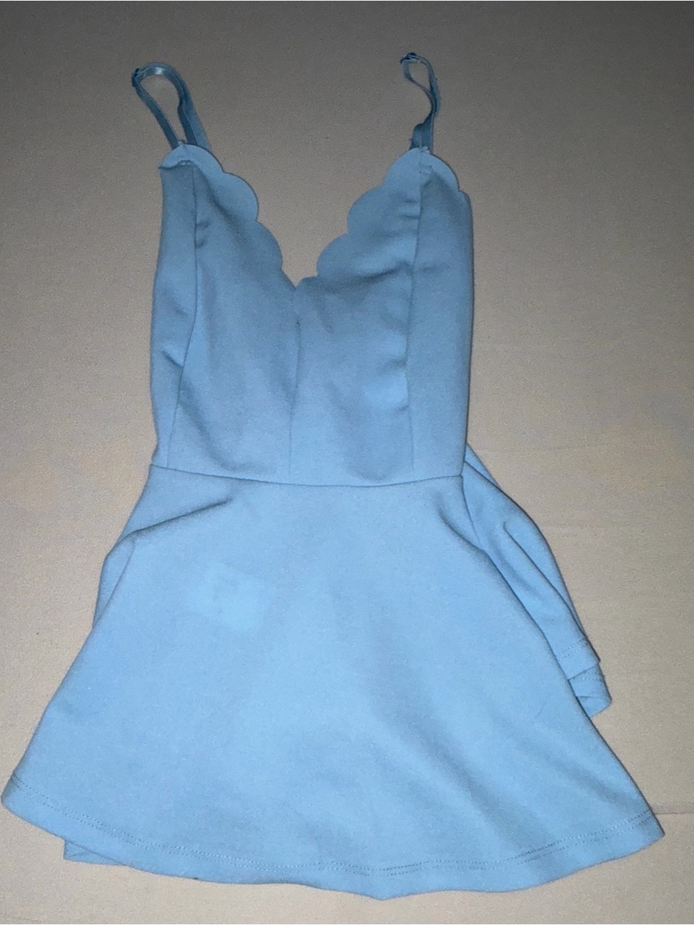 Light Blue Scallop V-Neck Skater Dress